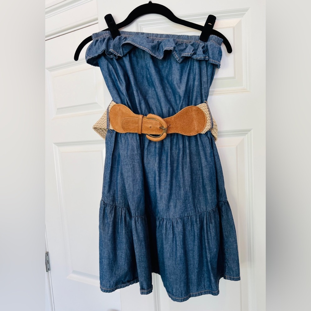 Mustard seed denim dress with belt